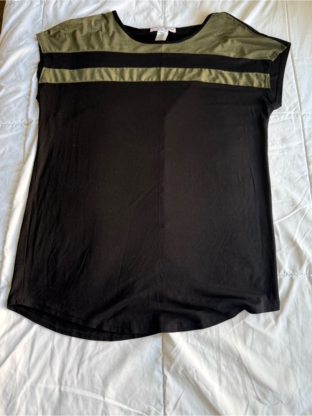 Carol Rose Black Top with Olive Green Stripes